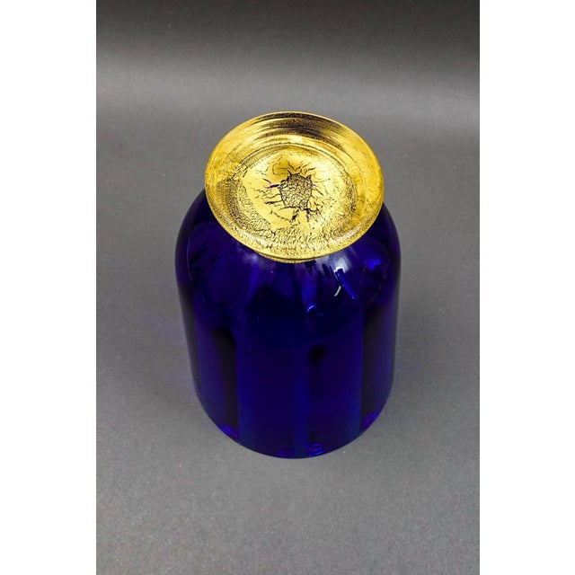 Glass Mid 20th Century Nason Moretti Signed Murano Italy Blue Aventurine Gold Glass Vase For Sale - Image 7 of 10
