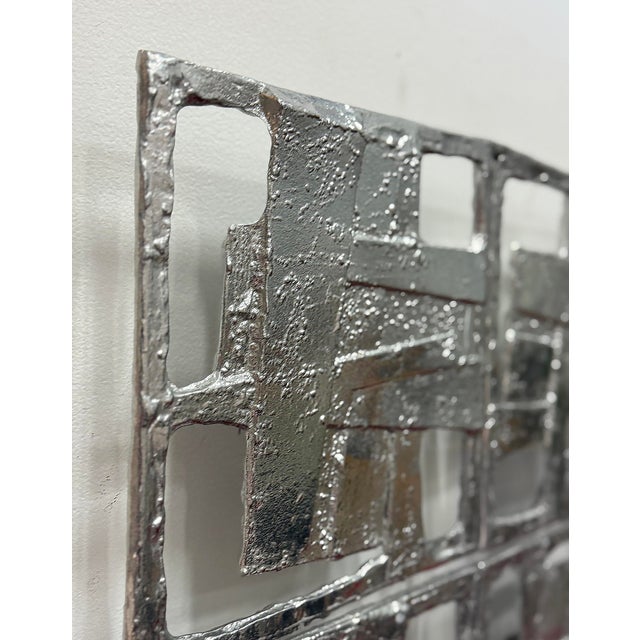 Abstract Vintage Brutalist Cast Metal Wall Sculptures, Pair For Sale - Image 9 of 10