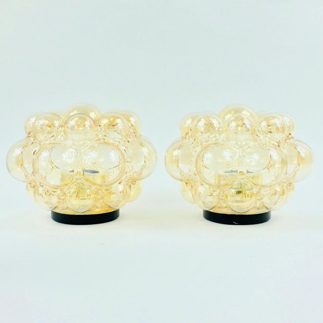 Metal 1970s Mid-Century Modern Amber Bubble Glass Flush Mounts by Helena Tynell for Limburg - a Pair For Sale - Image 7 of 10