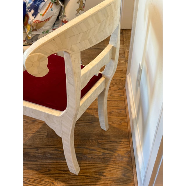 Textile Bone Chair With Red Cushion For Sale - Image 7 of 9