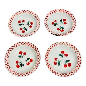 Vintage Enamel Cherry Serving Dishes- Set of 4