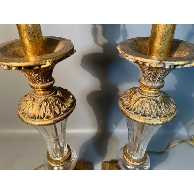 Metal Pair Crystal Brass Lamps Berman Signed 1980s Hollywood Regency Style For Sale - Image 7 of 8