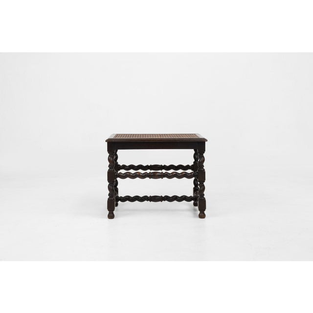 Rustic French Wooden Stool with Rattan Top, 1880s For Sale - Image 3 of 13