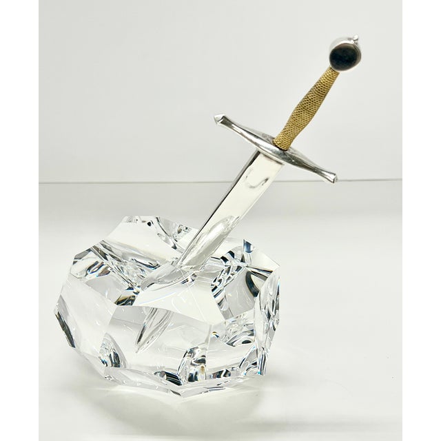 1960s Iconic Steuben “Excalibur” Sword in the Stone Crystal Paperweight With Sterling Silver & 18k Gold Sword Letter Opener For Sale - Image 9 of 10