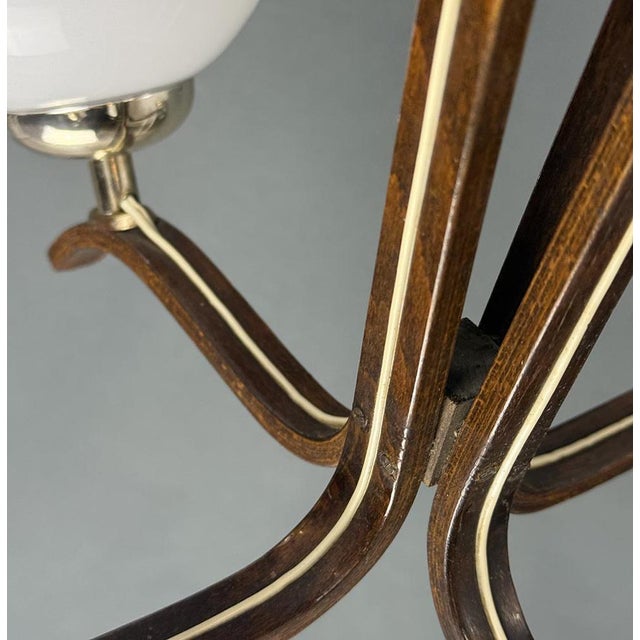 Mid-Century Wooden Brussels Style Chandelier from Bohemia, 1970s For Sale - Image 4 of 8