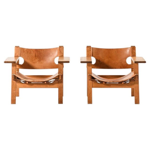 Spanish Chairs in Leather and Oak by Børge Mogensen, 1950s, Set of 2 For Sale - Image 10 of 10