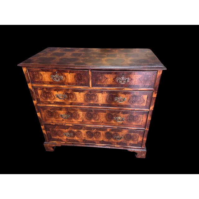Wood Queen Anne Burl Oyster Veneer Chest of Drawers For Sale - Image 7 of 10
