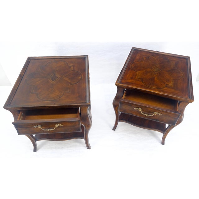 Pair of Thomasville Fine Inlayed Tops Cabriole Legs One Drawer End Tables MINT For Sale - Image 15 of 18