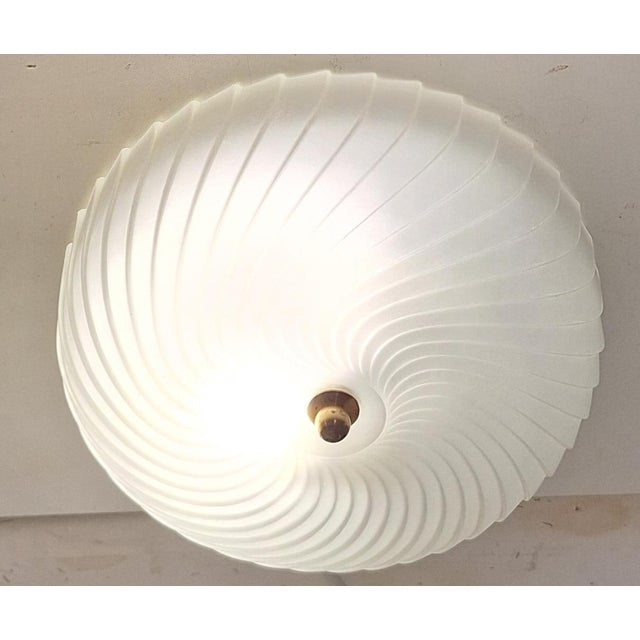 Vintage Ceiling Lamp with Frosted, Segmented Glass Shade on a Brass Mount, 1990s For Sale - Image 3 of 7