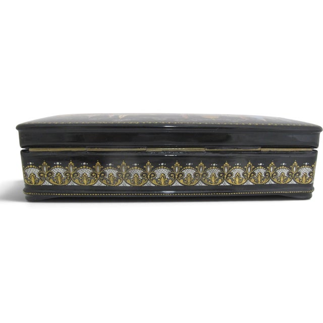 Wood Russian Kholuy Panoramic Saint Petersburg Hand Painted Lacquer Casket Box Signed For Sale - Image 7 of 16