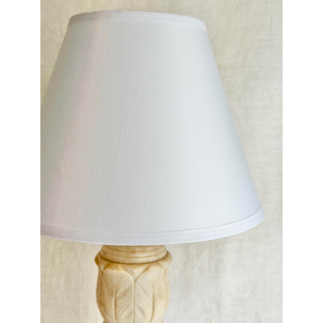 Textile Vintage Italian Carved Alabaster Table Lamp With Linen Shade For Sale - Image 7 of 10