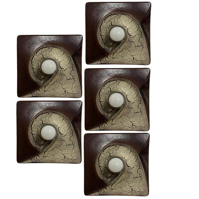 German Brown Square Ceramic Wall Light by Hustadt Keramik, 1970 For Sale - Image 17 of 18