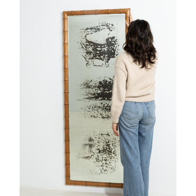 20th Century French Faux Bamboo Carved Wood Wall Mirror For Sale - Image 4 of 8