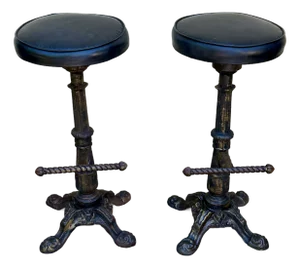 Early 1900s Vintage Heavy Cast Iron Bar Stools Barley Twist- A Pair