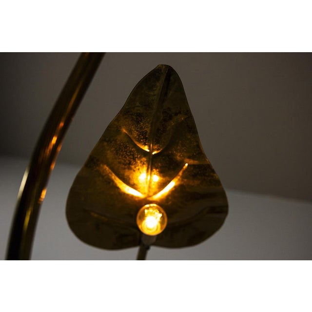 Vintage Italian Leaf Floor Lamp in Hammered Brass by Tommaso Barbi, 1970s For Sale - Image 15 of 18