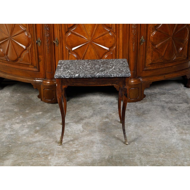 19th Century French 19th Century Louis XV Style Walnut Side Table with Grey Marble Top For Sale - Image 5 of 12