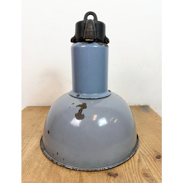Bauhaus Industrial Grey Enamel Pendant Lamp from Elektrosvit, 1930s For Sale - Image 11 of 18