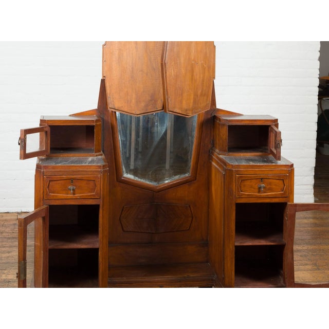 Indonesian Vintage Dressing Table with Psyche Mirror and Marble Accents For Sale - Image 9 of 13
