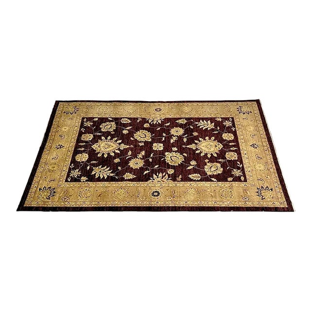 Indian, Wool Carpet, Burgundy and Beige, 21st Century For Sale
