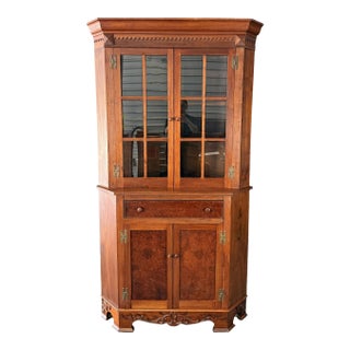 Antique Bench-Made Burled Walnut Corner Cabinet For Sale