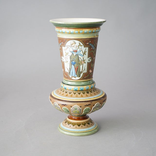 Brown Antique Mettlach Pottery Portrait Vase, 19th Century For Sale - Image 8 of 10