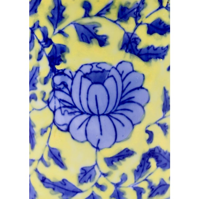 Mid-20th Century Canary Yellow and Blue Porcelain Lidded Jar For Sale - Image 4 of 13