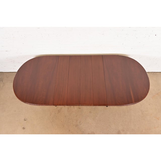 1980s Baker Furniture Style Georgian Carved Walnut Double Pedestal Extension Dining Table, Newly Refinished For Sale - Image 5 of 14