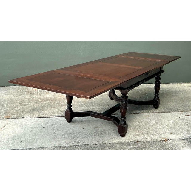 Vintage Hand Carved Extendable Dining Table For Sale In West Palm - Image 6 of 13