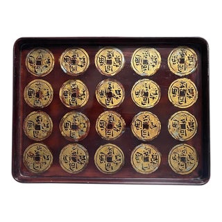 Vintage Mid-Century Lacquer Vietnam Coins Tray Signed For Sale
