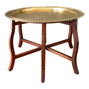 Large Round Brass and Rosewood Tray Table | Coffee Table