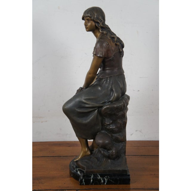 Antique Auguste Moreau French Bronze Seated Young Woman Sculpture For Sale - Image 6 of 13