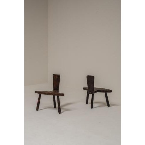 Exceptional pair of handcrafted brutalist chairs from France, dating back to the 1950s. These sculptural chairs are...