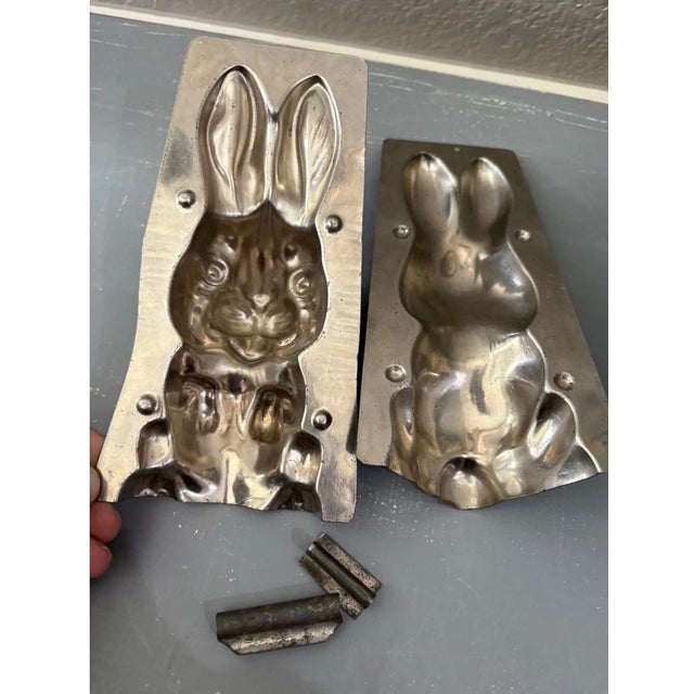 Silver 2-Piece Metal 3d Rabbit Bunny Chocolate Candy Mold No. 286 Easter Decor Vintage For Sale - Image 8 of 12
