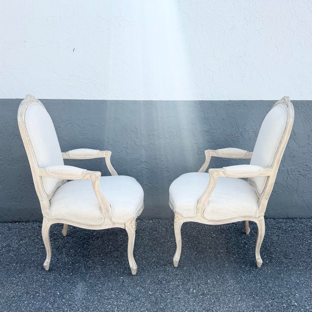 Vintage Cream and White French Provincial Lounge Chairs - A Pair For Sale In West Palm - Image 6 of 9