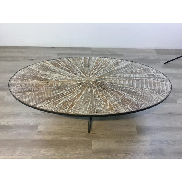 Industrial Industrial Modern Metal and Wood Oval Cocktail Table For Sale - Image 3 of 6