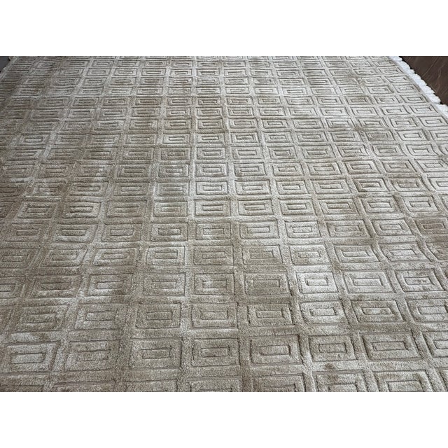 Rh Rajouri Silk & Wool Rug – 12' × 15' Wheat | Hand-Knotted Silk & Wool | Nepalese Artisan Construction For Sale - Image 9 of 18