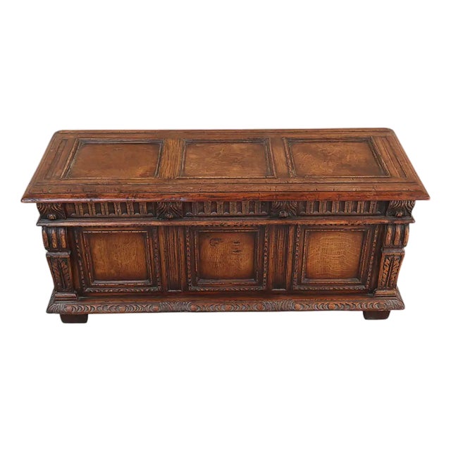 Small Renaissance Style Carved Oak Blanket Chest, 1920 For Sale