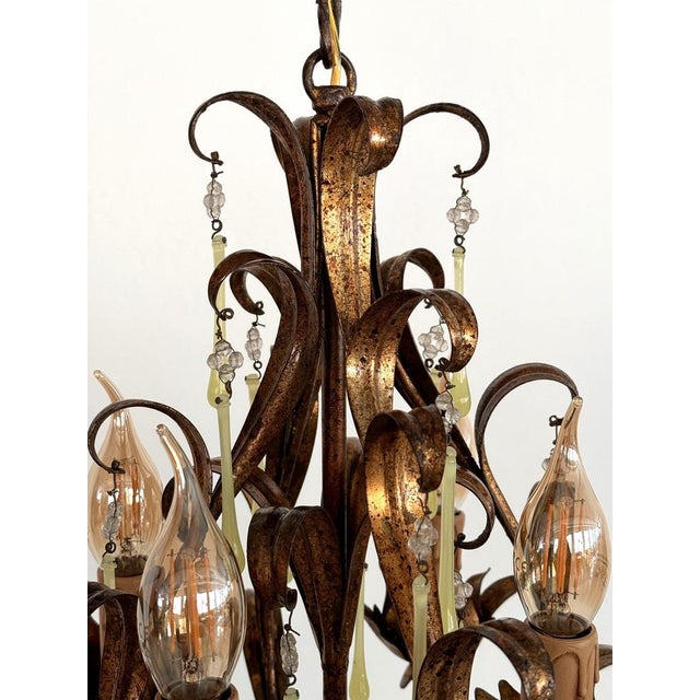 Mid-Century Modern Italian Murano Glass Gilt Chandelier with Yellow Glass Drops, 1960s For Sale - Image 11 of 16