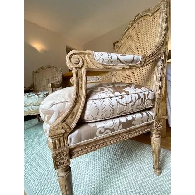 Nancy Corzine Upholstered Louis XVI Style Lounge Chairs, a Pair For Sale - Image 11 of 18