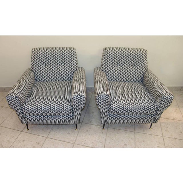 Mid-Century Modern Mid-Century Modern Italian Chairs with Optical Fabric and Brass Details, 1950s, Set of 2 For Sale - Image 3 of 7