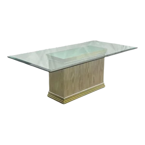 Vintage Erwin Lambeth Hollywood Regency Style Pickled Oak Rectangular Glass Top Dining Table