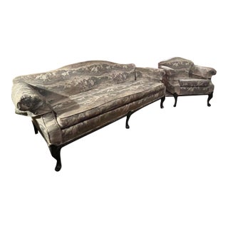 18th Century Queen Anne Sofa and Side Chair With Mahogany Legs and Rope Trim For Sale