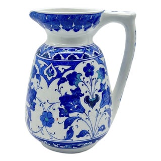 Handmade Ceramic Pitcher Vase (20cm) Royal Cobalt Blue and White Palace Garden For Sale