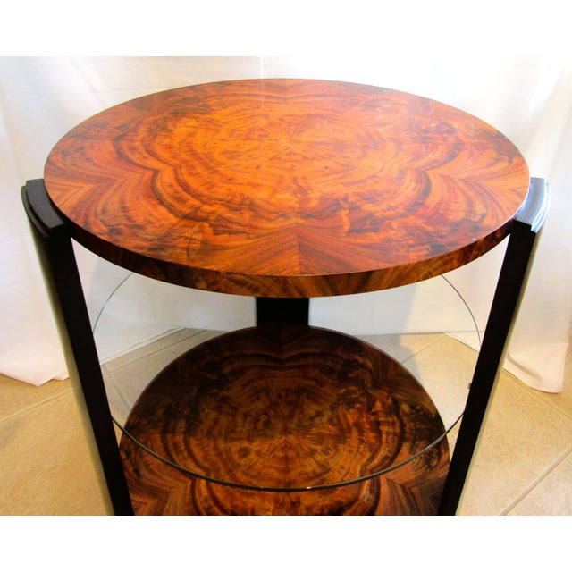 Theodore Alexander 1990s Theodore Alexander Art Deco Style Round Wood and Glass Center / End Table For Sale - Image 4 of 9