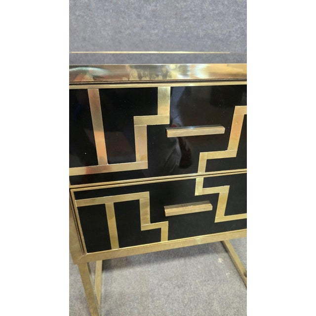 Wood Artisan Crafted Italian Nightstands in Black Opaline Glass and Brass from Justfurnituress SRL, Set of 2 For Sale - Image 7 of 10