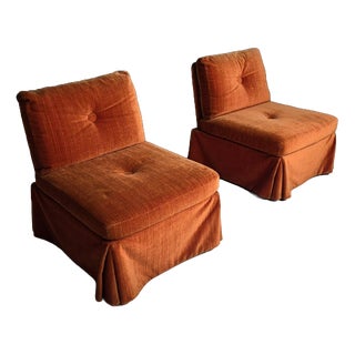 Italian Burnt Orange Chenille Velvet Lounge Chairs, 1970s, Set of 2 For Sale