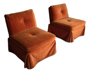 Italian Burnt Orange Chenille Velvet Lounge Chairs, 1970s, Set of 2