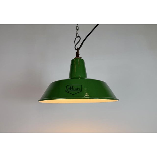 Industrial Green Enamel Factory Pendant Lamp from Revo, 1950s For Sale - Image 9 of 17