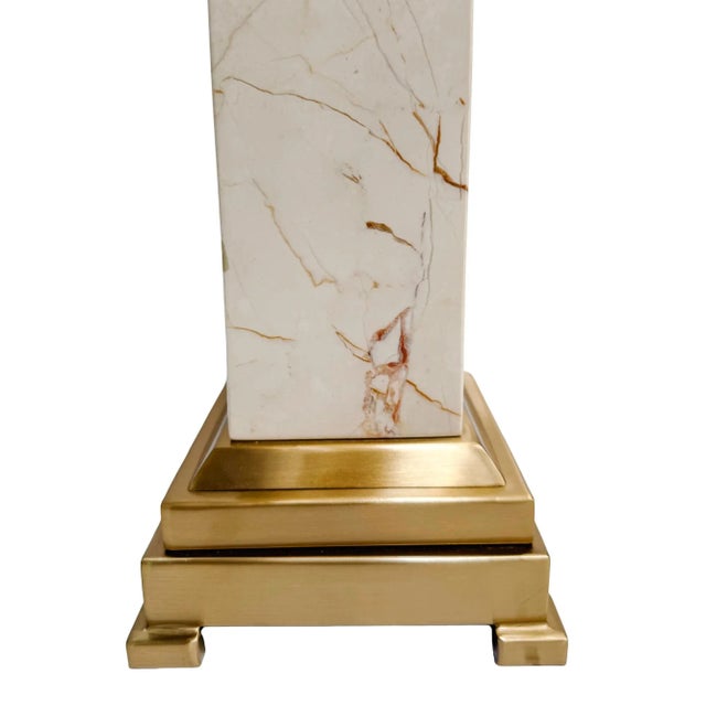 Cream Pair of Late 20th Century Neoclassical Cream Marble and Polished Brass Plated Urn-Form Table Lamps For Sale - Image 8 of 10