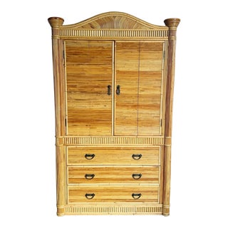 Boho Chic Pencil Reed Rattan Armoire For Sale